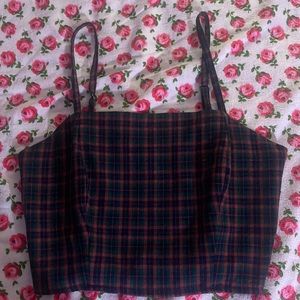 Blue orange and green plaid cropped top